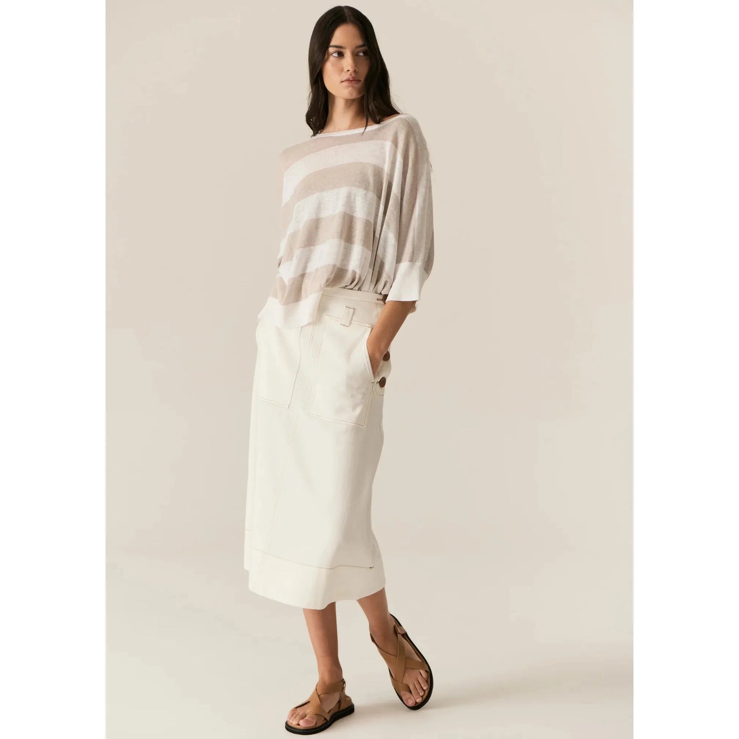 POL Milton Stripe Knit - White / Pebble