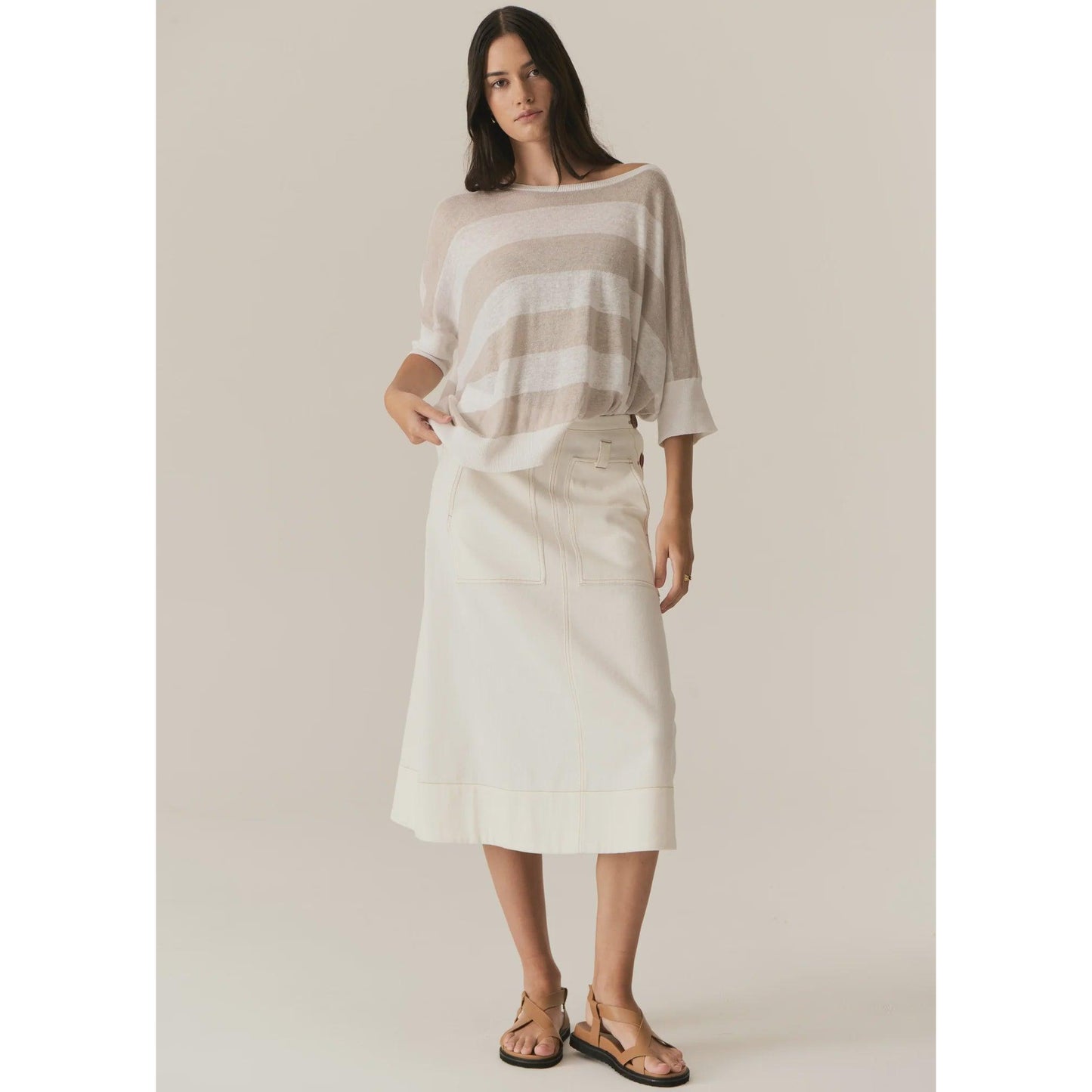POL Milton Stripe Knit - White / Pebble