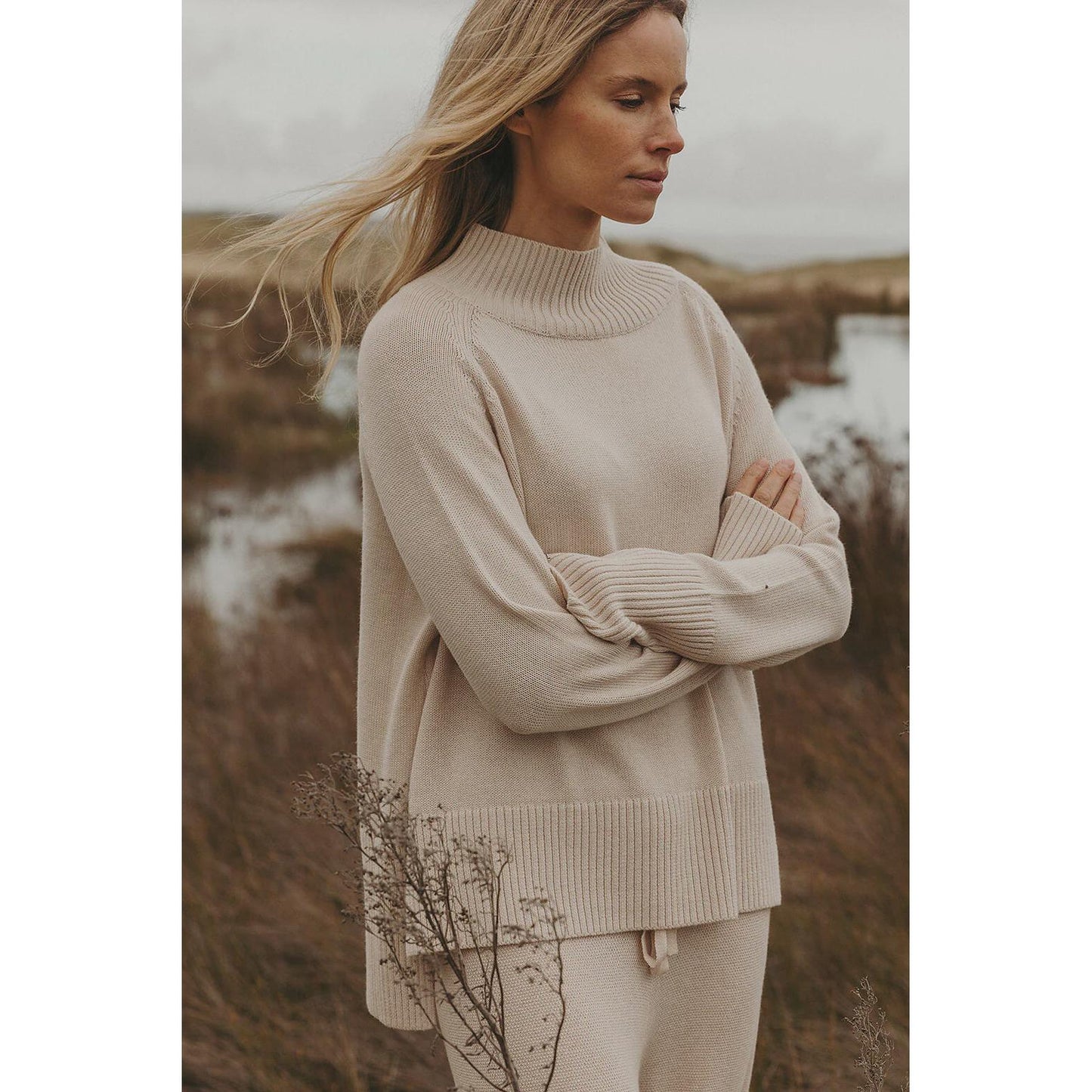 Talamaya Harmony Merino Cotton Mock Neck Pullover - Nougat