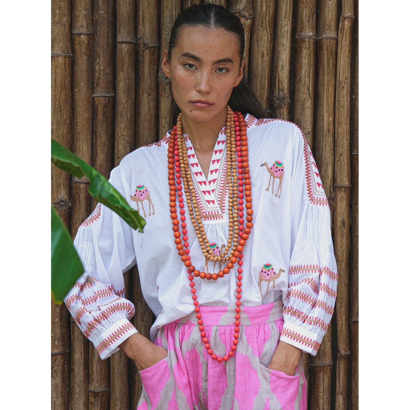 Nimo With Love Magnolia Blouse - White Camel Embroidery