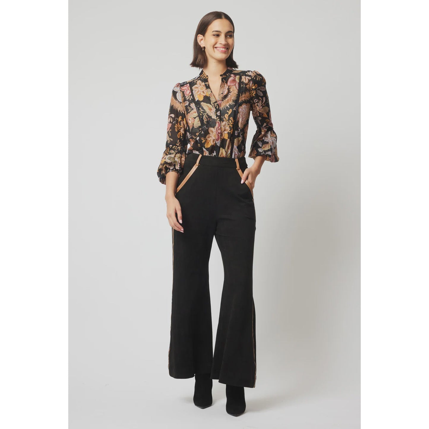 Once Was Danxia Faux Suede Contrast Trim - Black
