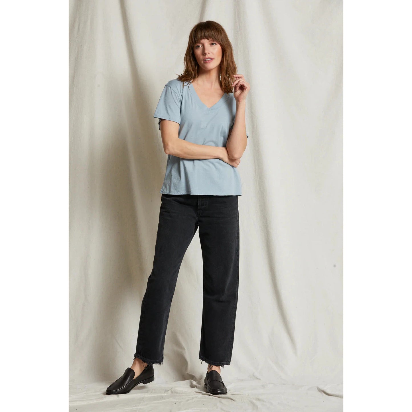 Perfect White Tee Hendrix Basic V - Mountain Blue