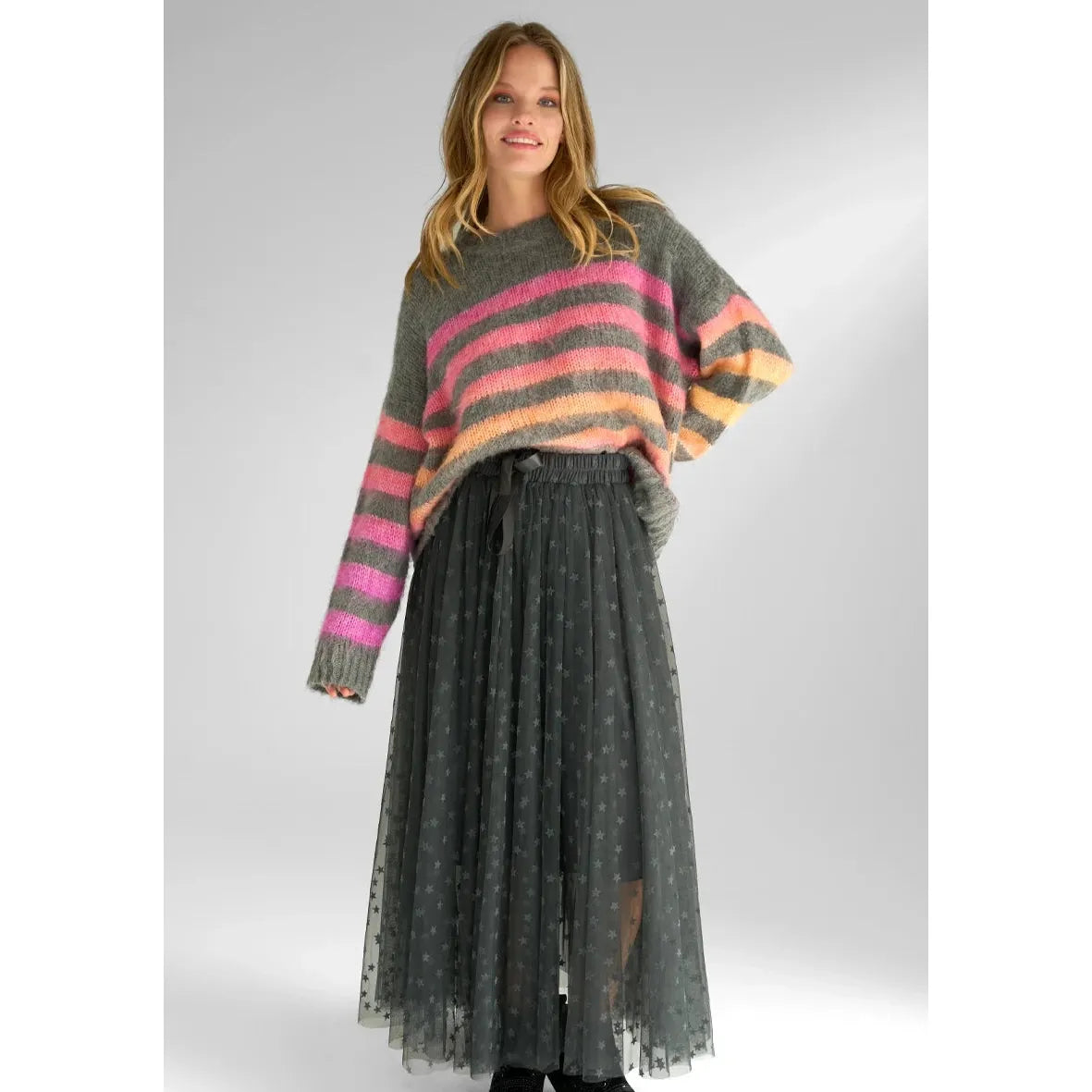 Miss Goodlife Pullover Roundneck Multi Stripe - Dark Grey Miss Goodlife Pisces Boutique