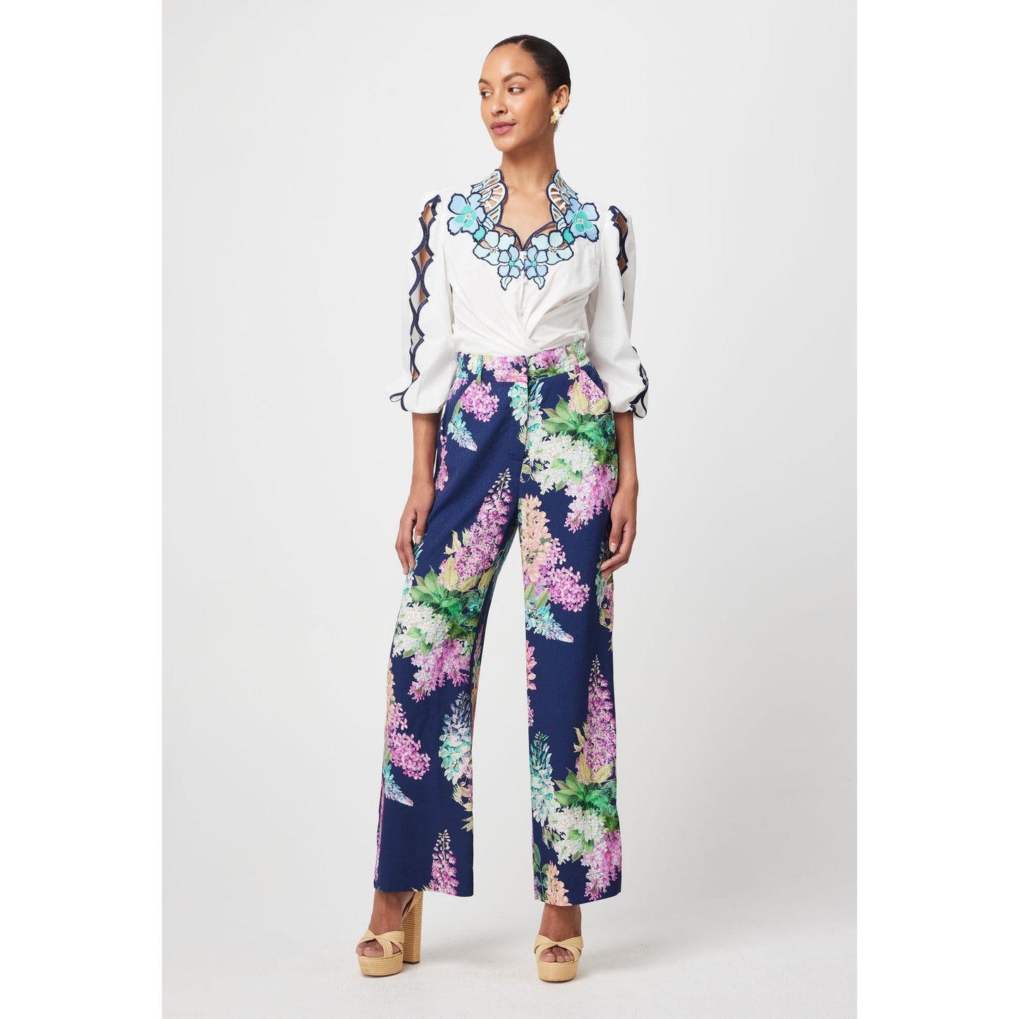 Once Was Cristina Placement Embroided Cotton Voile Blouse - Ivory Bay