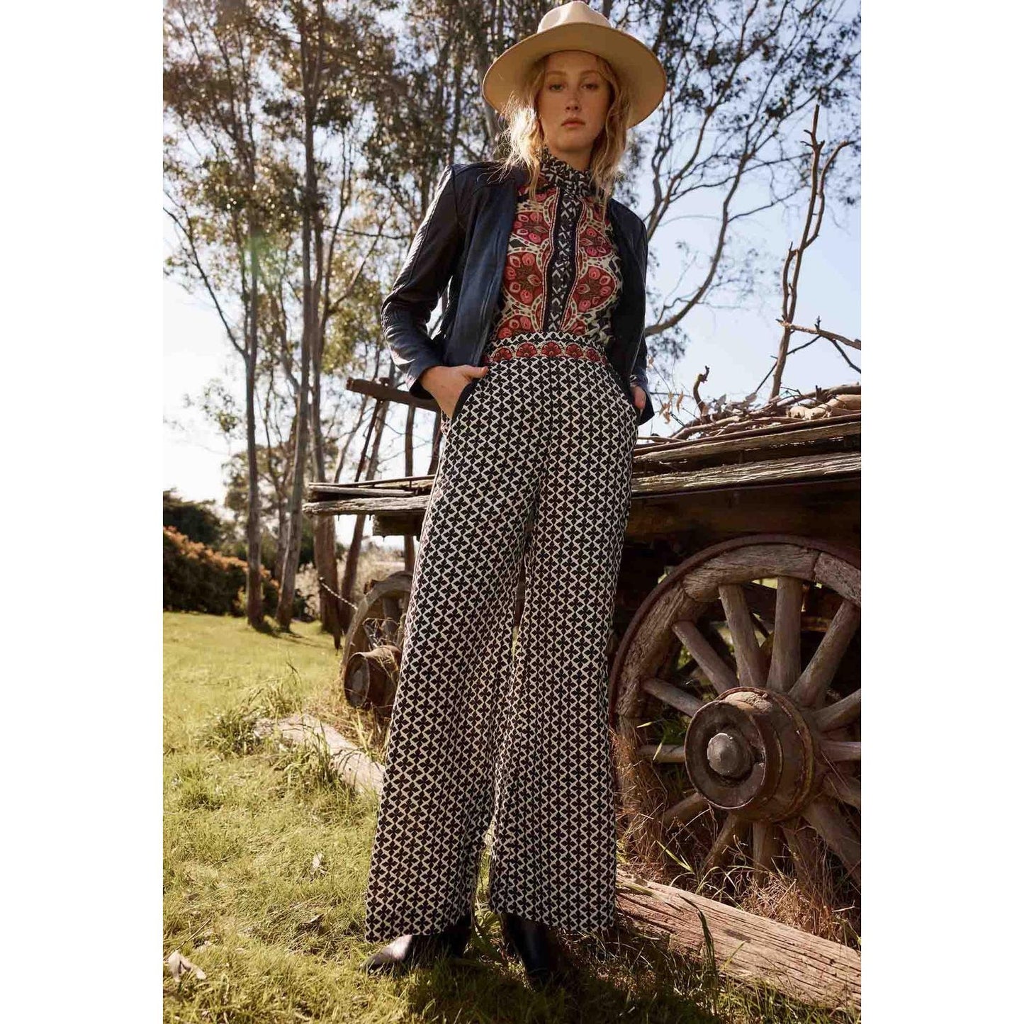 Once Was Willow Viscose Dobby Elatis Waist Contrast Panel Pant