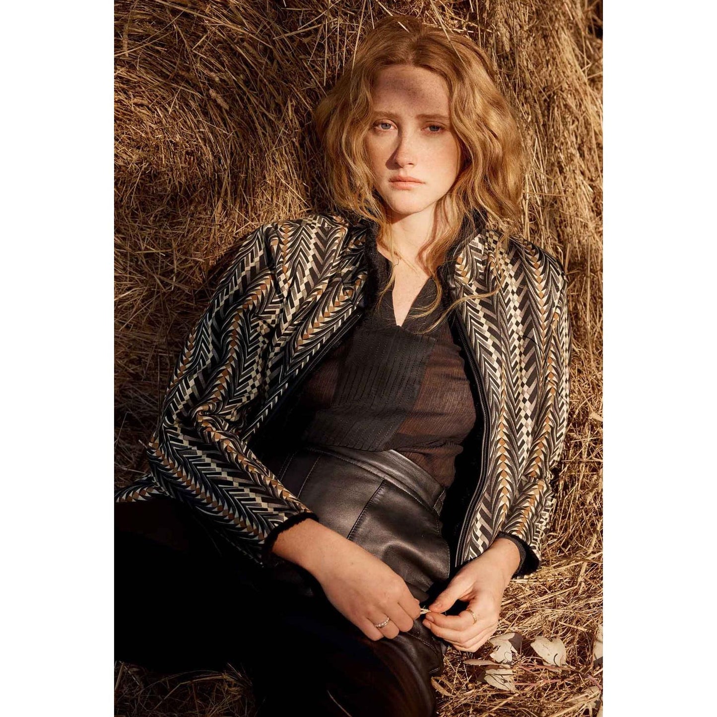 Once Was Rylie Reversible Placement Print Ponte & Faux Fur Jacket - Black Bromegrass
