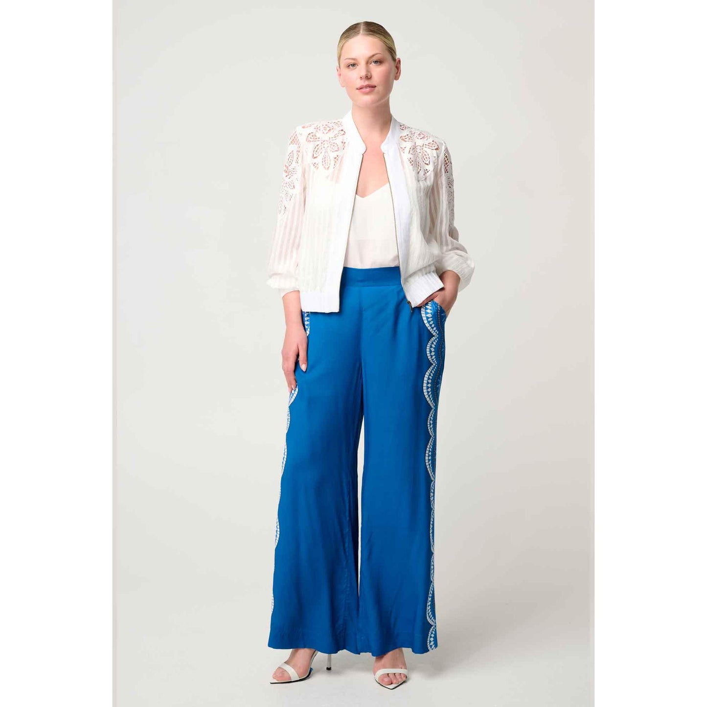 Once Was Lamia Tencel Lace Detail Bomber in Ivory Once Was Pisces Boutique