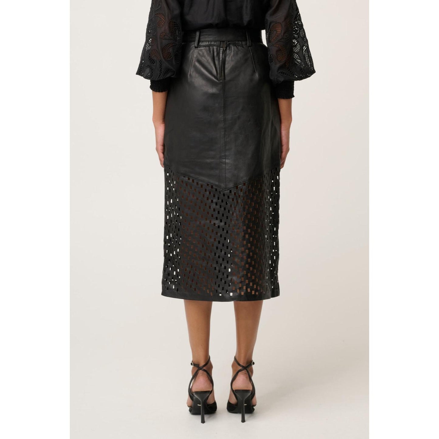 Once Was Hypnotic Leather Laser Midi Skirt Once Was Pisces Boutique