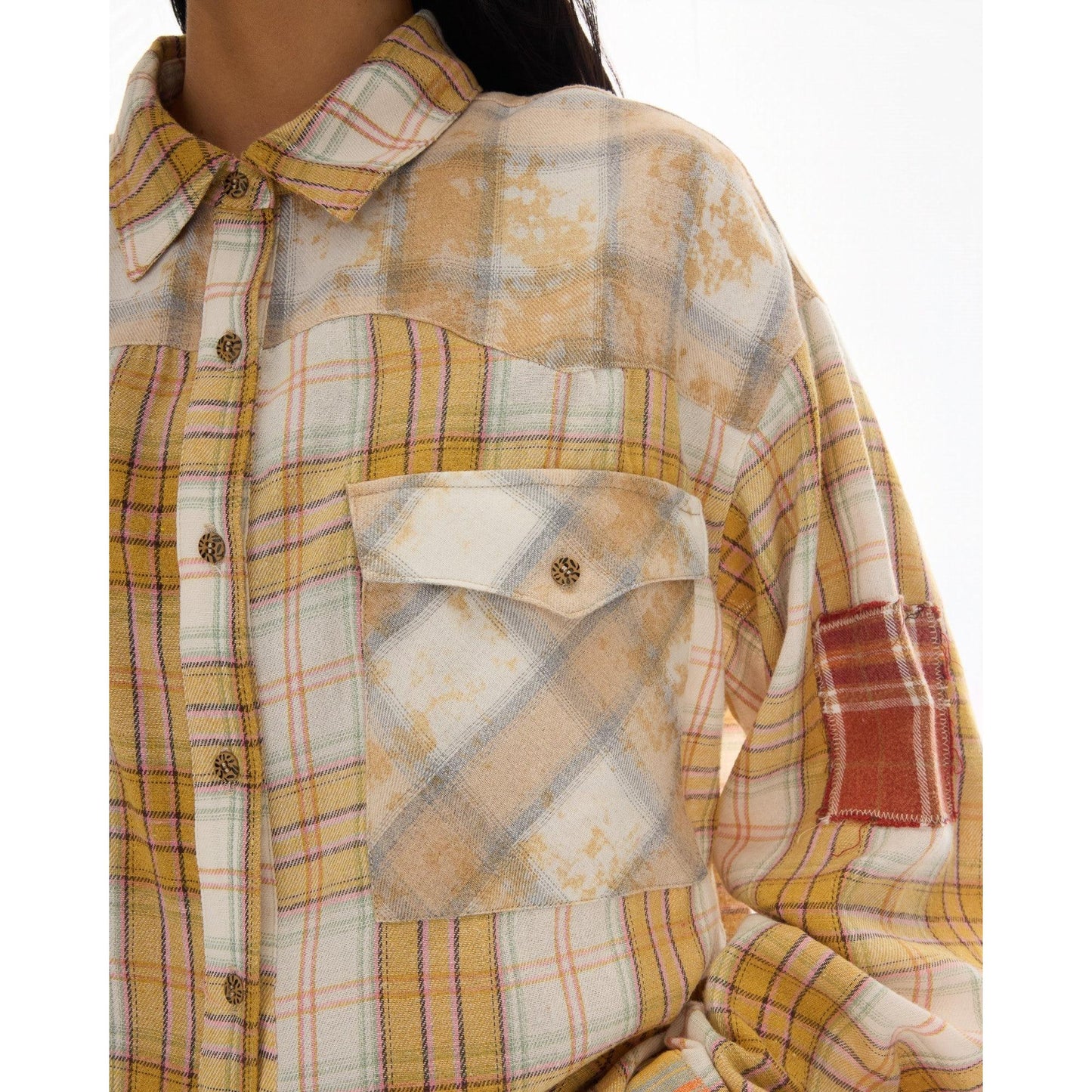 The Tales Patched Up Yellow Flannel Western Shirt The Tales Pisces Boutique