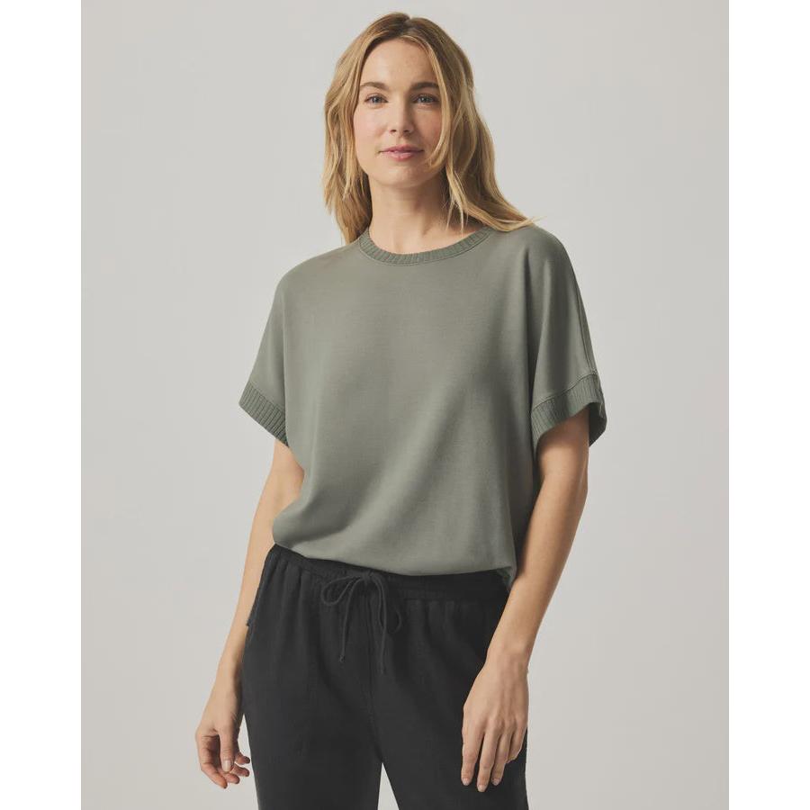 Splendid Eco Supersoft Short Sleeve Sweatshirt - Soft Vintage Olive Branch
