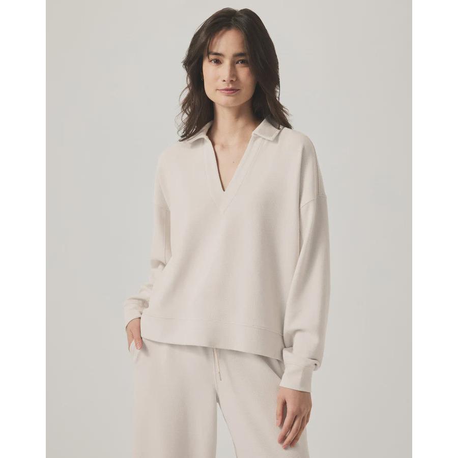 Splendid Waffle Scuba Polo Sweatshirt - Moonstone
