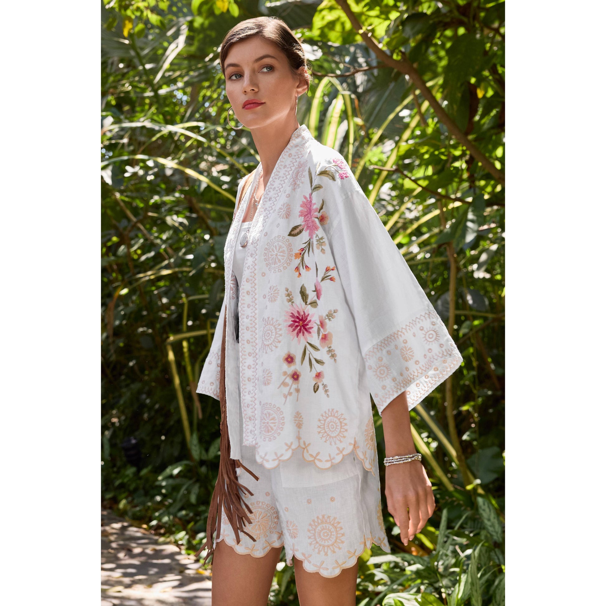 Johnny Was Linen cropped Kimino Jacket - Della