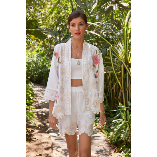 Johnny Was Linen cropped Kimino Jacket - Della