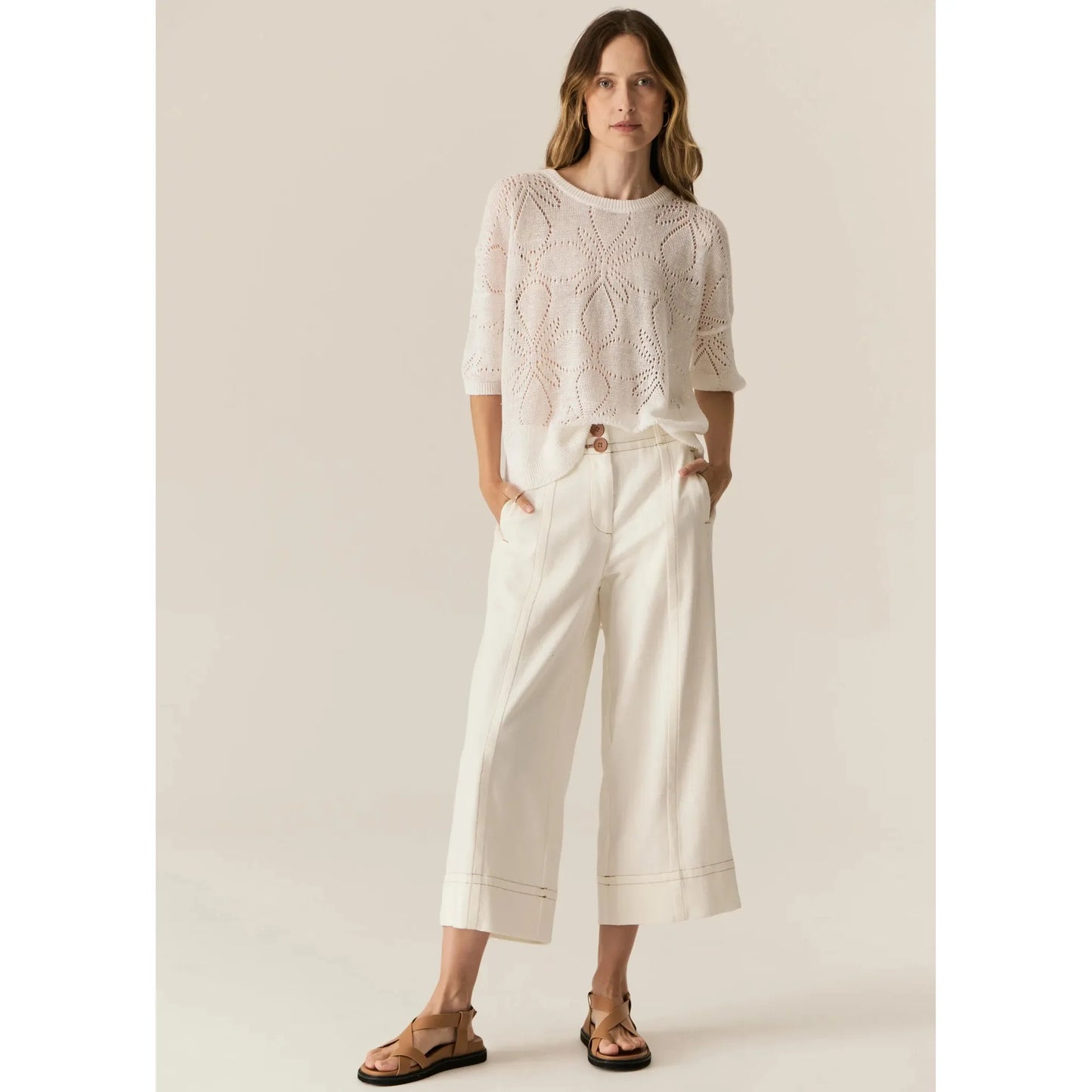 POL Carsen Crop Pant - Ecru POL Pisces Boutique