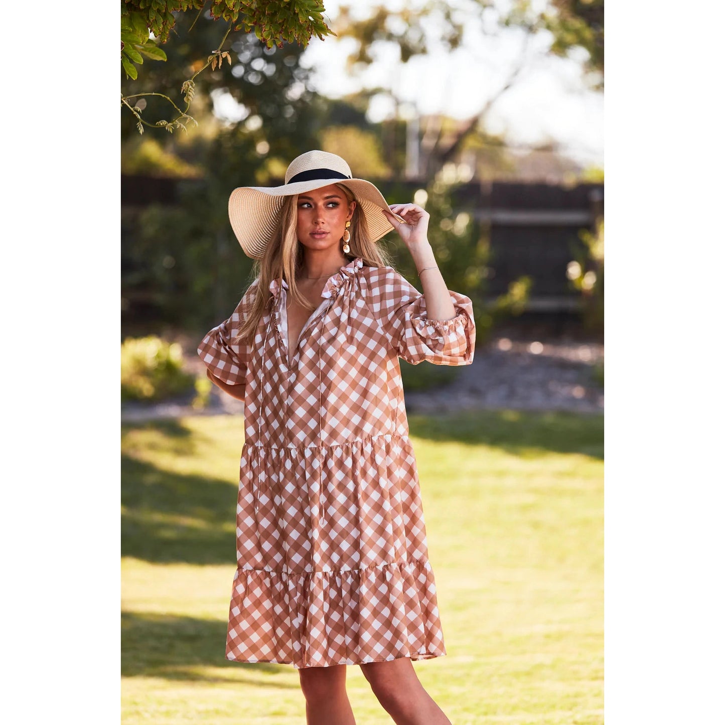 Ralf Pebbly Dress - Caramel Check