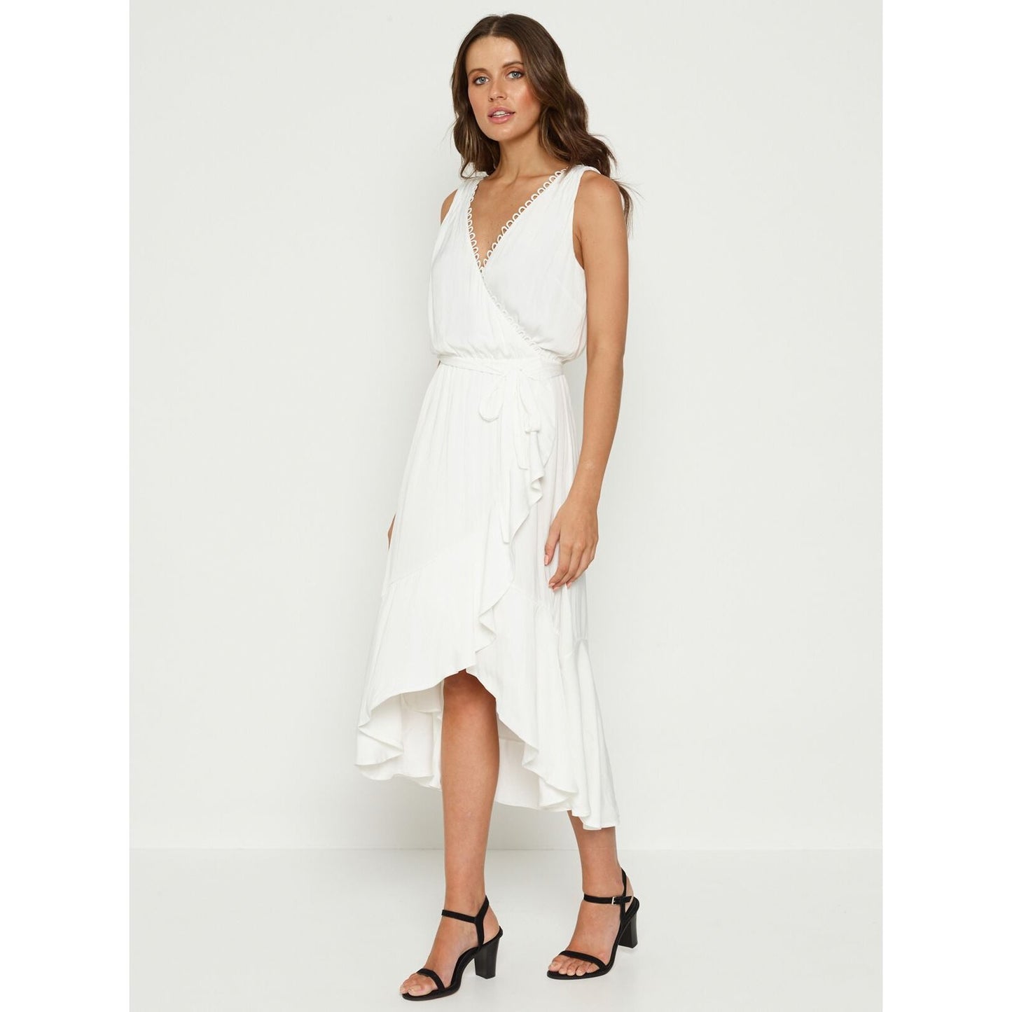 Luxe Deluxe Look Twice Cross Over Hi Lo Midi Dress - White Luxe Deluxe Pisces Boutique