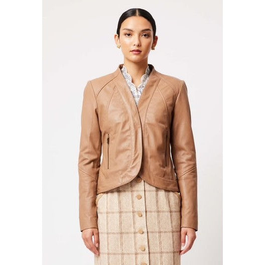 Once Was Nova Leather Curved Hem Jacket - Husk