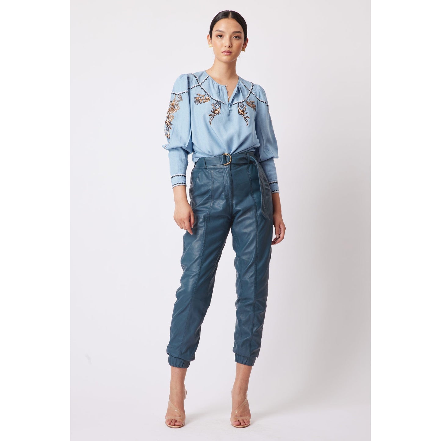 Once Was Tallitha Leather Gi Waist Elastic Cuff Pant - Sky Once Was Pisces Boutique
