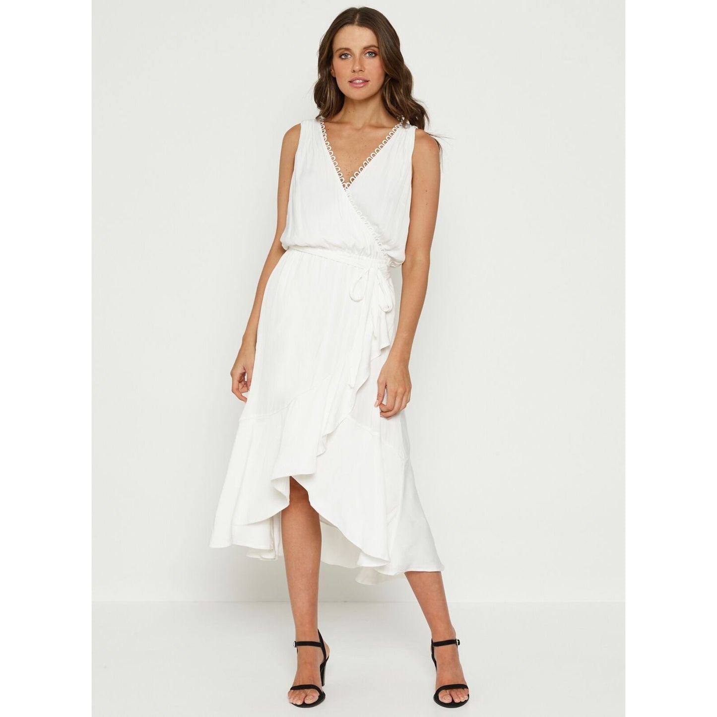 Luxe Deluxe Look Twice Cross Over Hi Lo Midi Dress - White Luxe Deluxe Pisces Boutique
