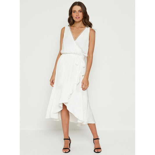 Luxe Deluxe Look Twice Cross Over Hi Lo Midi Dress - White