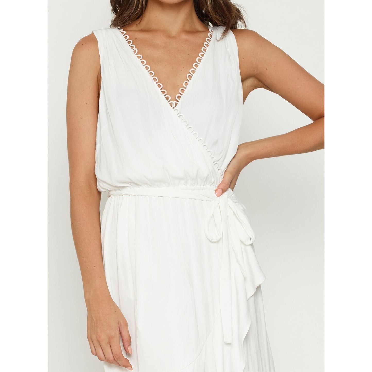 Luxe Deluxe Look Twice Cross Over Hi Lo Midi Dress - White Luxe Deluxe Pisces Boutique