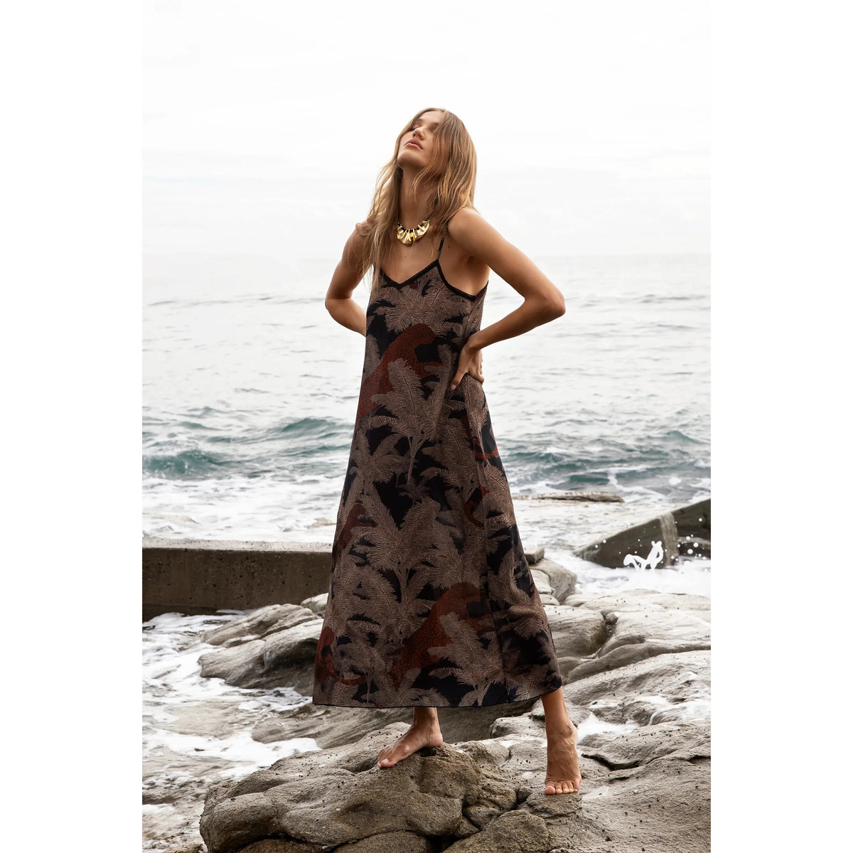 One Season Antoinette Slip - Palm Safari - Black Camel