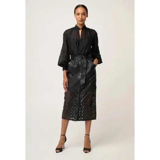 Once Was Hypnotic Leather Laser Midi Skirt  Once Was Pisces Boutique
