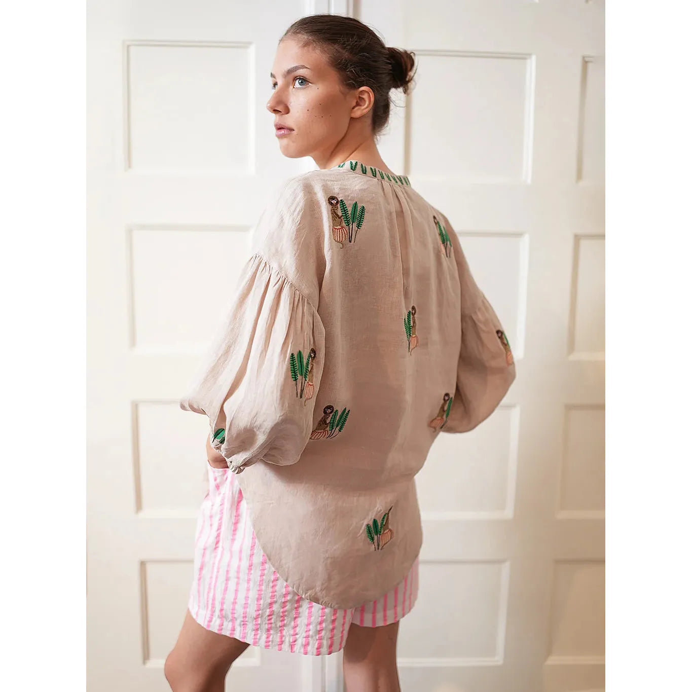 Nimo With Love Sassafras Blouse - Beige / Monkey Embroidery  Nimo With Love Pisces Boutique