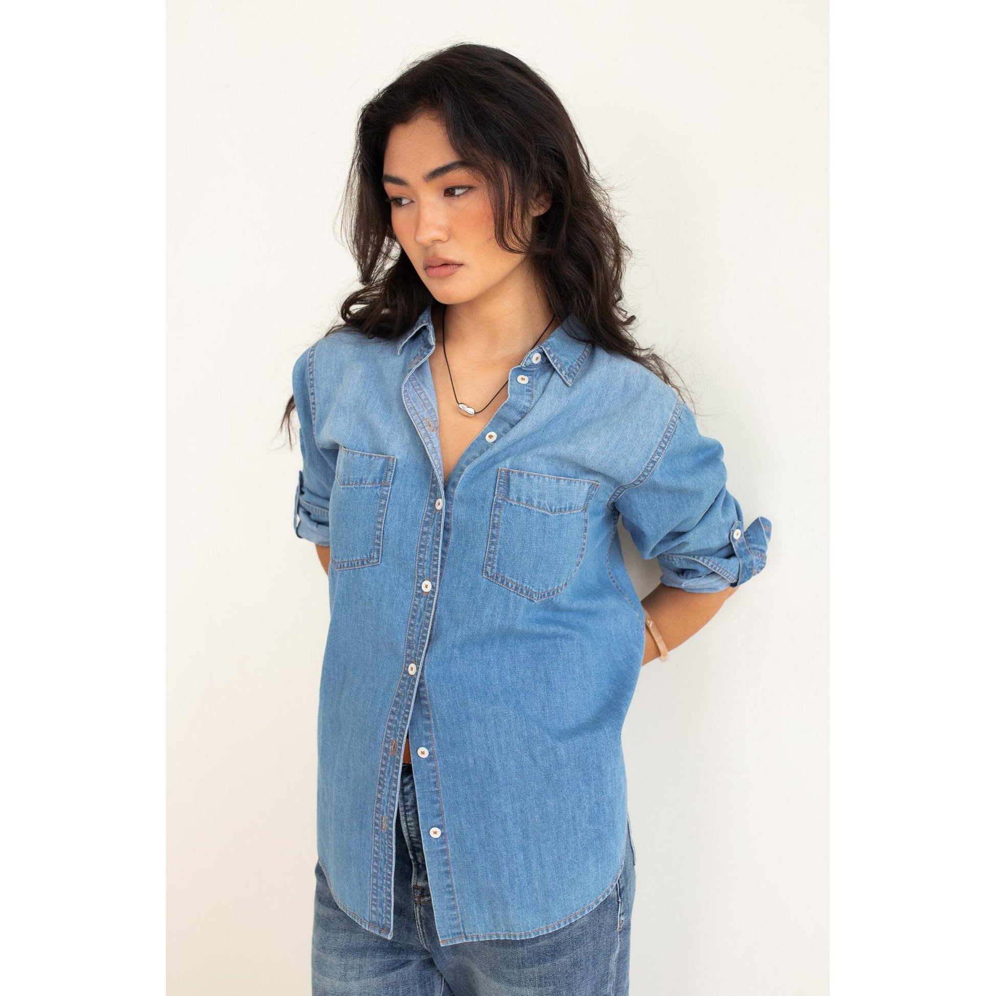 Hut Clothing Denim  Shirt - Mid Wash  Hut Clothing Pisces Boutique