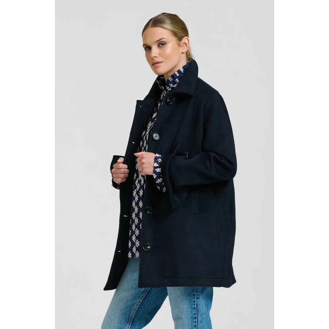 Shirty Selina Swing Coat - Navy  Shirty Pisces Boutique