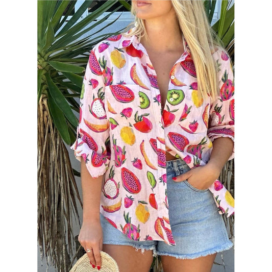 Hut Clothing The Boyfriend Linen Shirt -Fruit Bowl Sling