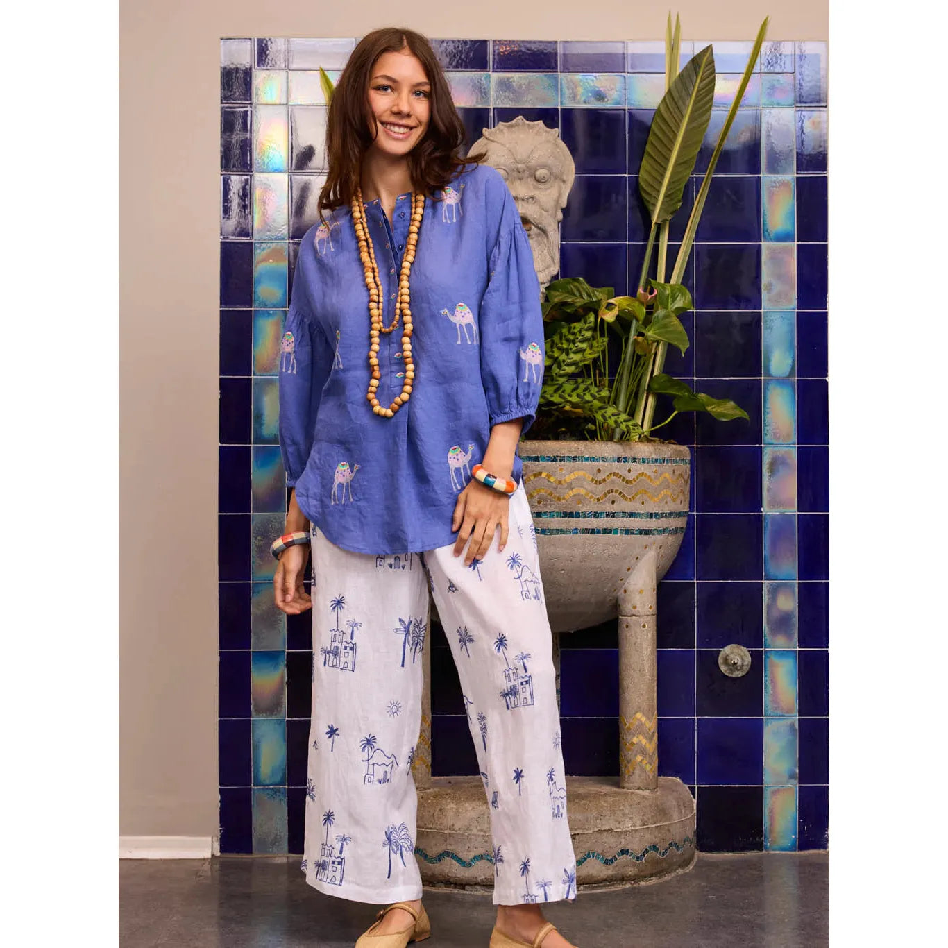 Nimo With Love Sassafras Blouse - Blue / Camel Embroidery