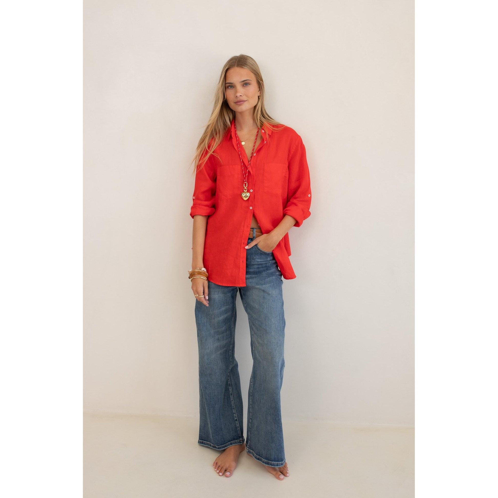 Hut Clothing Boyfriend Linen Shirt - Poppy  Hut Clothing Pisces Boutique