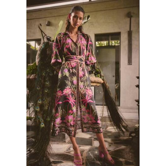 Once Was Carmen Silk Cotton Placement Print Maxi Dress