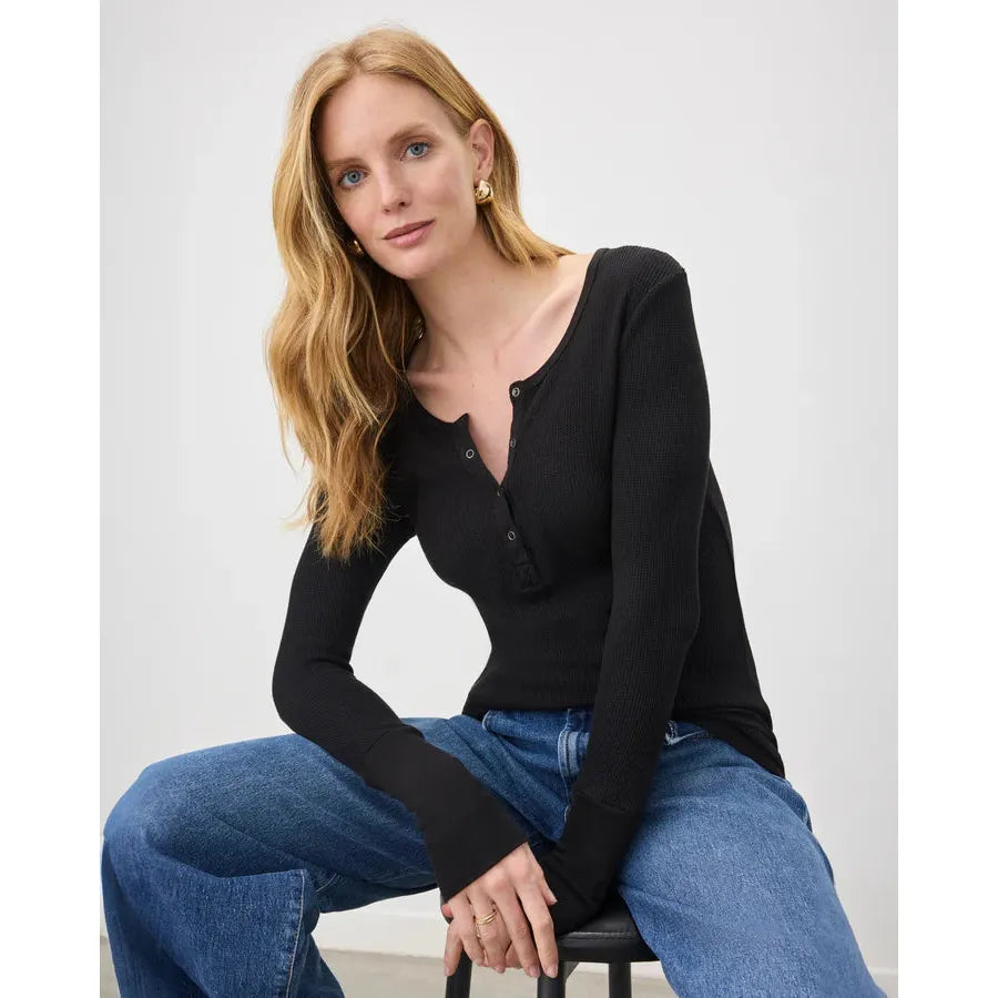 Splendid Thermal Forever Henley L/S Tee - Black  Splendid Pisces Boutique