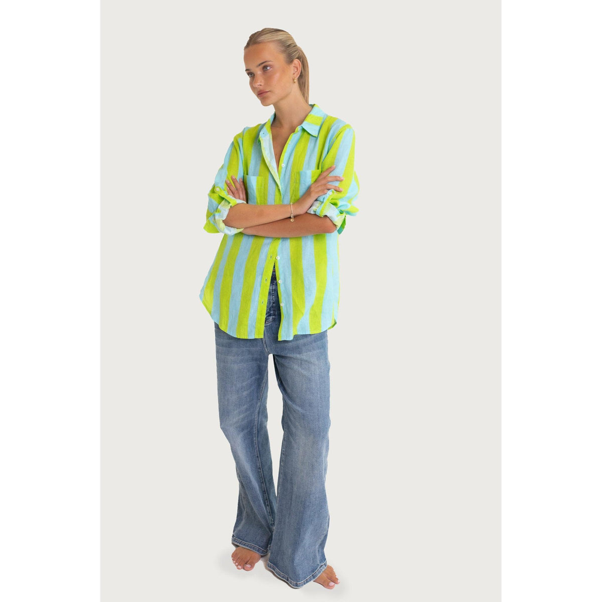 Hut Clothing Lunch With Me Stripe - Green / Blue  Hut Clothing Pisces Boutique
