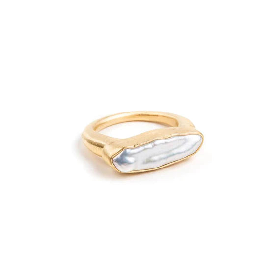 Fairley Pearl Bar Gold Ring