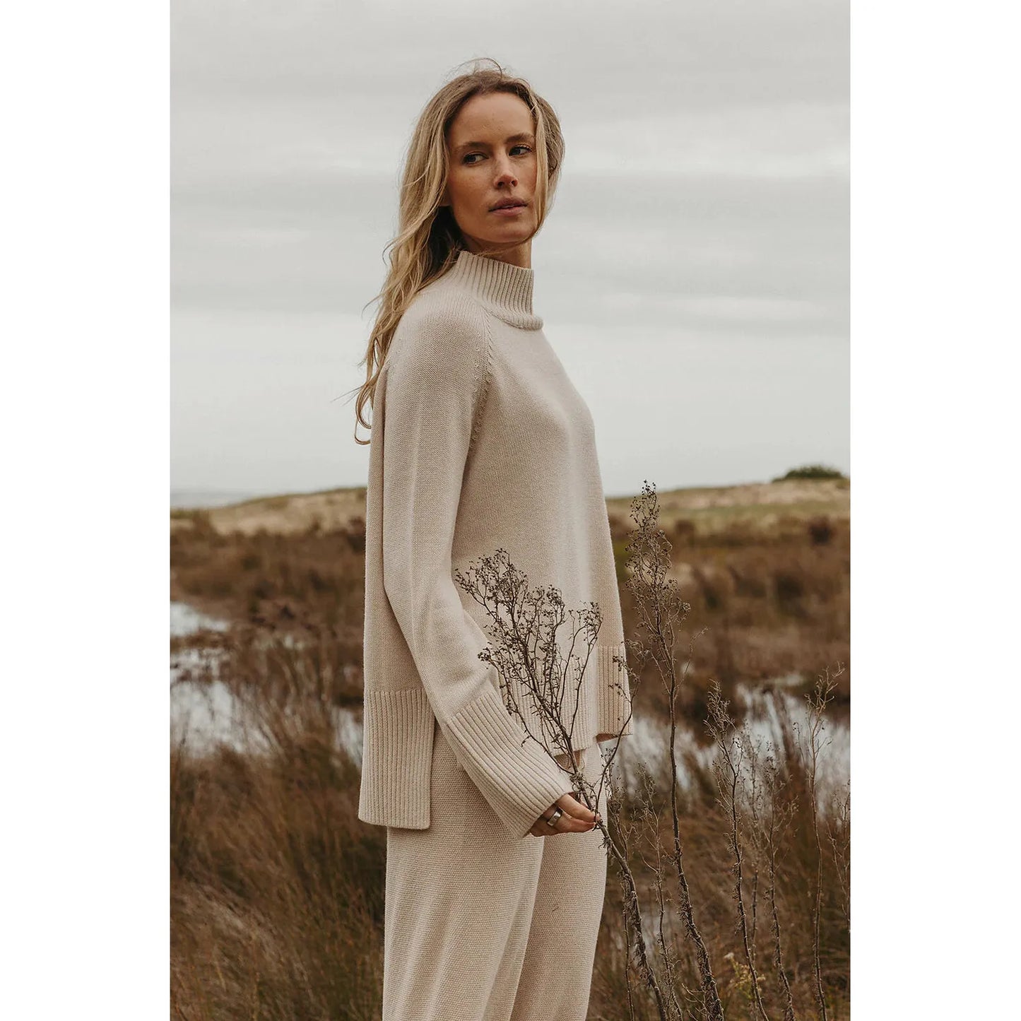 Talamaya Harmony Merino Cotton Mock Neck Pullover - Nougat