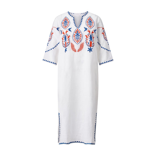 Rich & Royal Midi Kaftan Dress With Embroidery - Azzure Blue