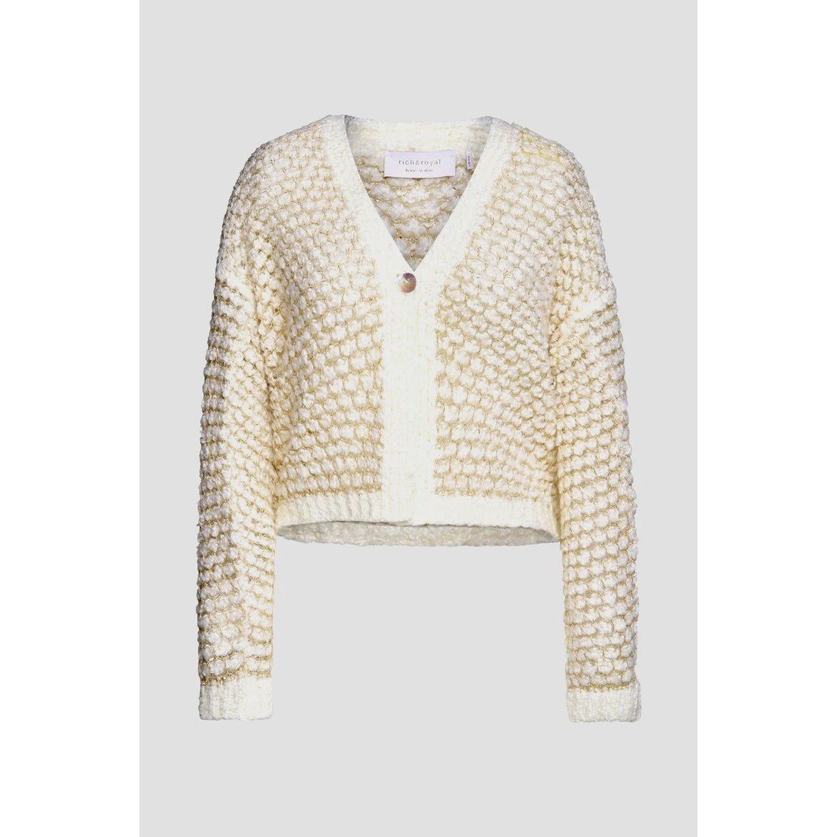 Rich & Royal V Neck Cardigan - Pearl White