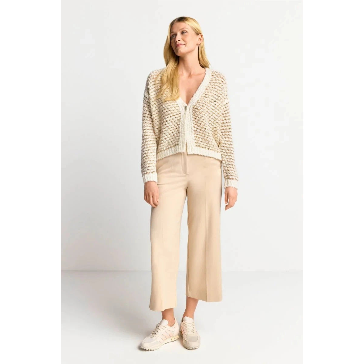 Rich & Royal V Neck Cardigan - Pearl White