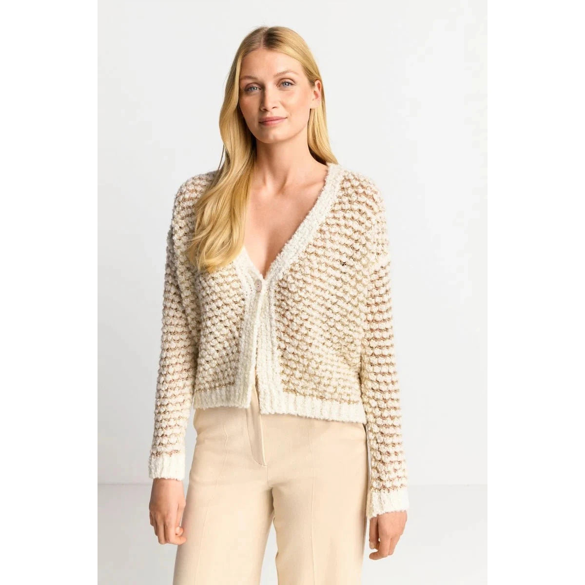 Rich & Royal V Neck Cardigan - Pearl White