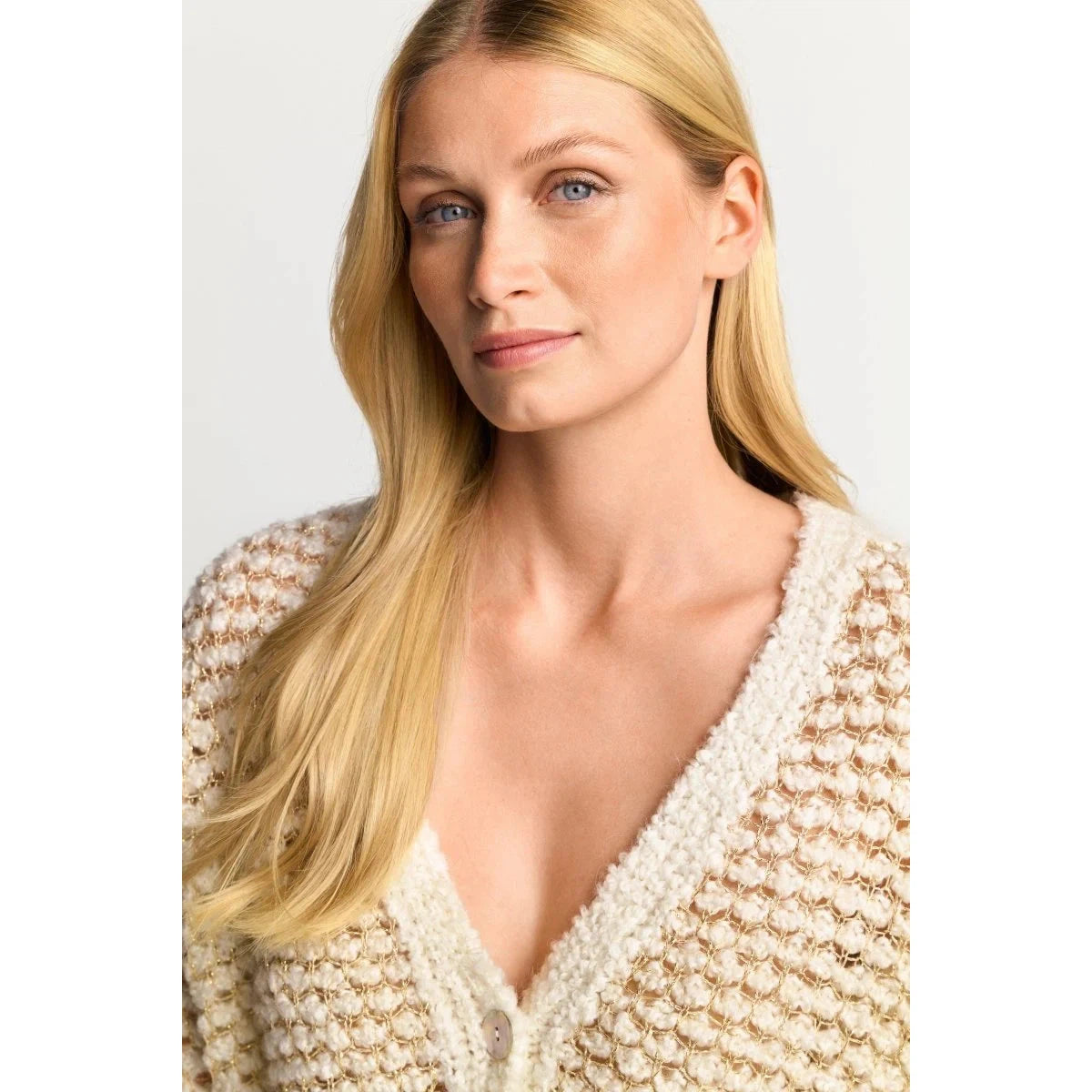 Rich & Royal V Neck Cardigan - Pearl White