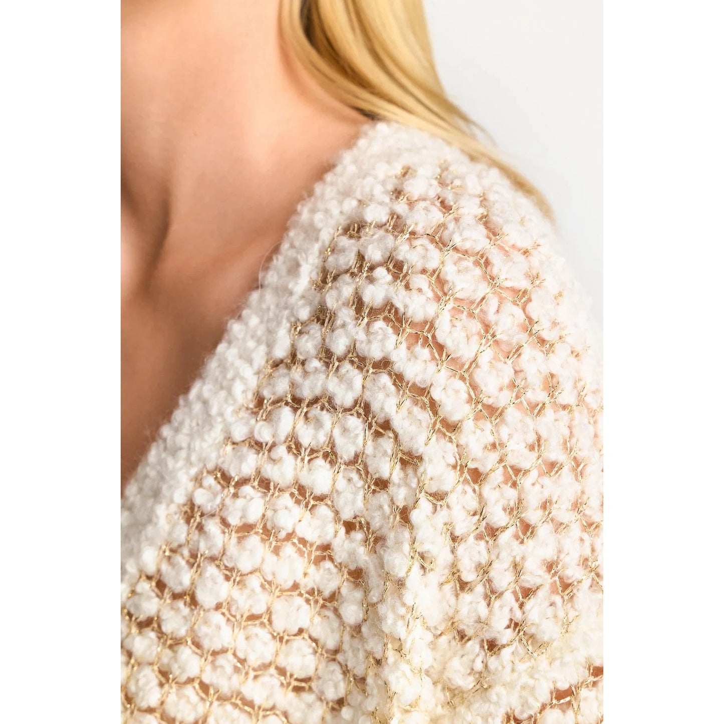 Rich & Royal V Neck Cardigan - Pearl White