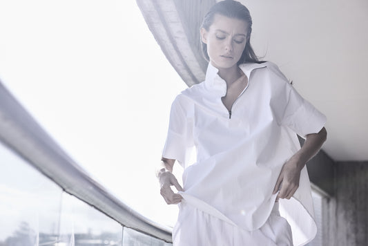 Mela Purdie Half Zip Shirt - White