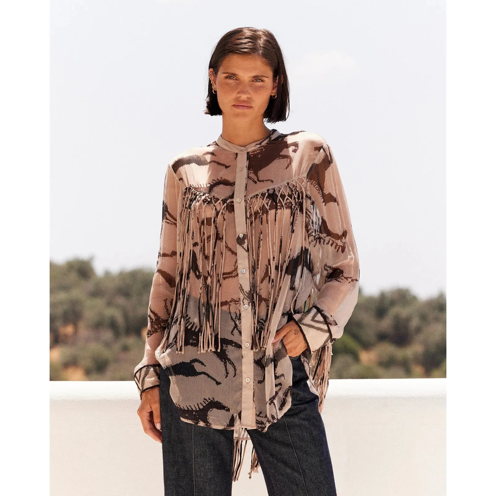 Mes Demoiselle Faustina Fancy Ride Shirt - Beige / Brown  Mes Demoiselle Pisces Boutique