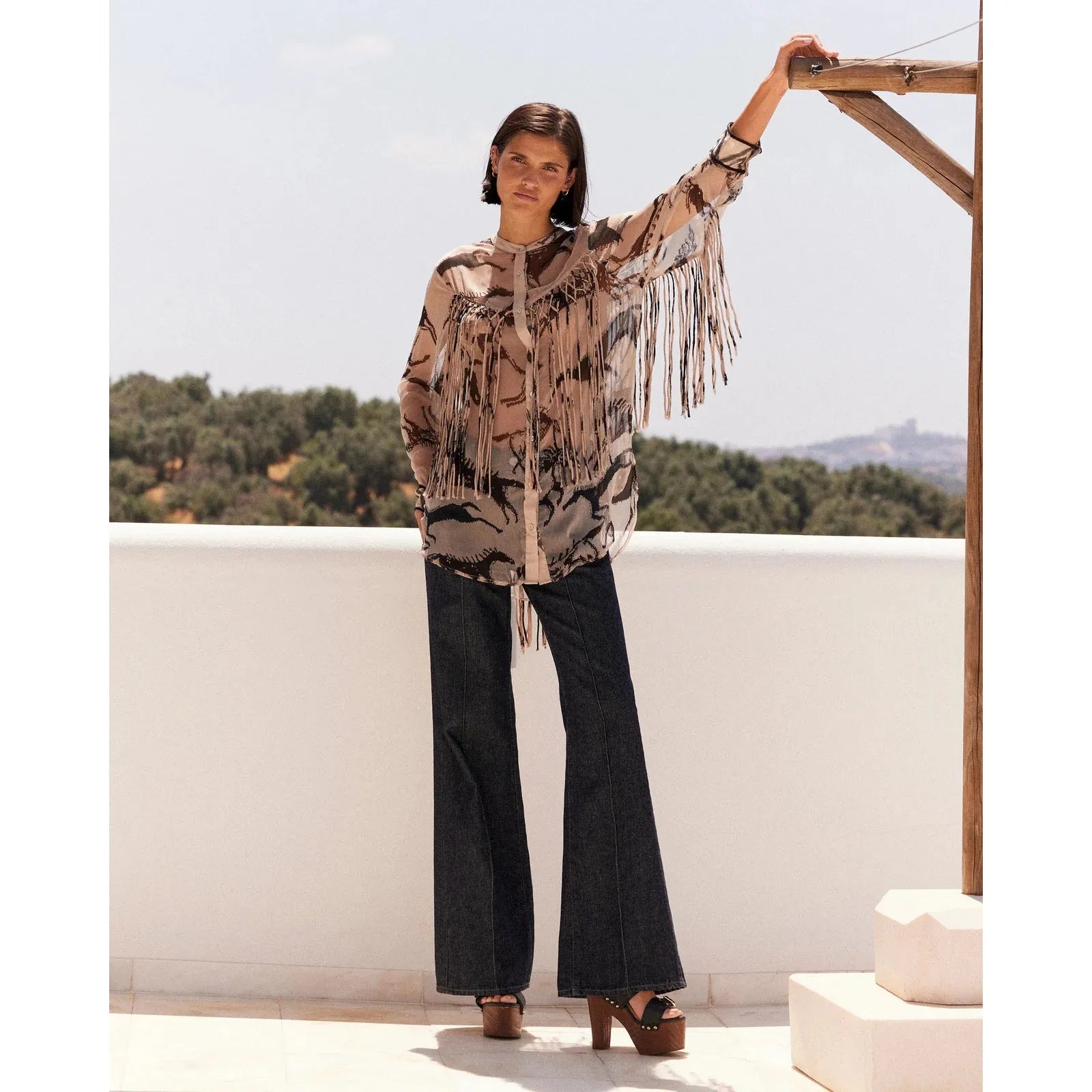 Mes Demoiselle Faustina Fancy Ride Shirt - Beige / Brown  Mes Demoiselle Pisces Boutique