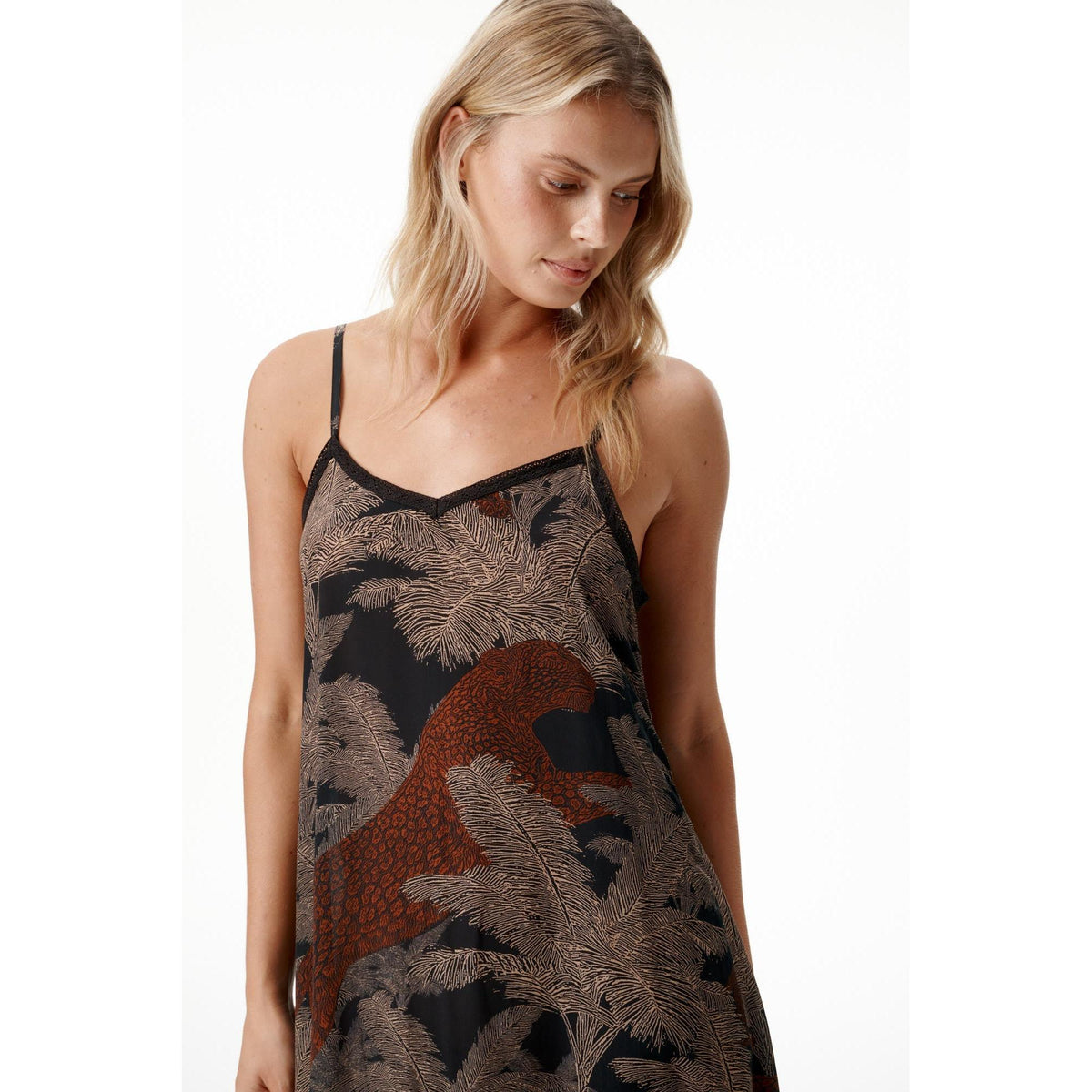 One Season Antoinette Slip - Palm Safari - Black Camel