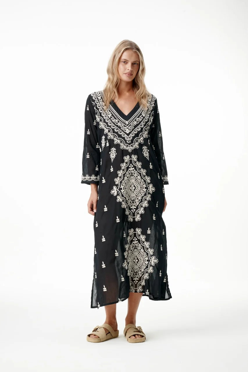 One Season Long Goa Embroidery - Black / Creme  One Season Pisces Boutique