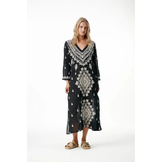 One Season Long Goa Embroidery - Black / Creme  One Season Pisces Boutique